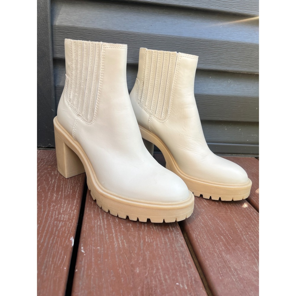 Dolce Vita H2O Ivory Leather Waterproof Lug Sole Block Heel Chelsea Boots 9.5